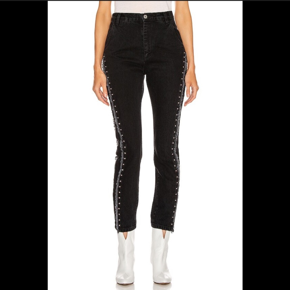 Sandy Liang High Rise Skinny Jeans with Rhinestone rivets